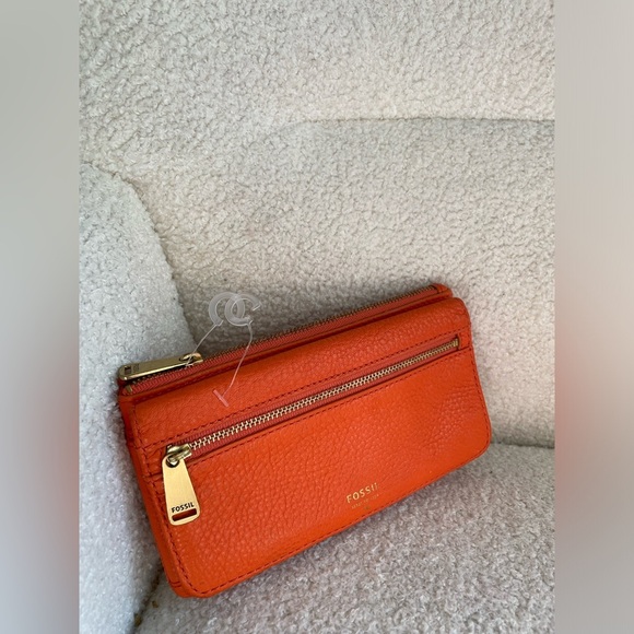 Fossil Vibrant Orange Leather Wallet NWOT - Picture 6 of 6